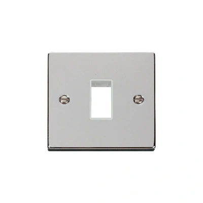 Image of Click Deco 1 Gang MiniGrid Single Aperture Unfurnished Plate Polished Chrome White Inserts
