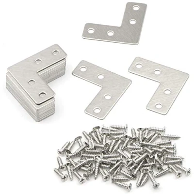 Image of Pxyelec 4 Holes Angle Plate Corner Brace Flat L Shape Repair Bracket Connector Fixing Plated Joint Wooden Furniture Fixture Protector 40 mm x / 1.57 inch, Pack of 20