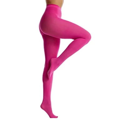 Image of Frola Tights for Women 80 Denier Semi Opaque Solid Color Footed Pantyhose Ladies Tights(S M,Fuchsia Fedora)