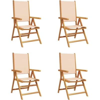 Image of vidaXL Reclining Garden Chairs 4 pcs Beige Fabric and Solid Wood