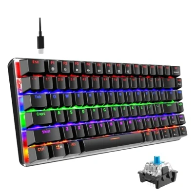 Image of Hoopond Mechanical Keyboard, AK33 Rainbow LED Backlit USB Cable Gaming 82 key Compact Keyboard with Anti ghosting Keys for Gamers &amp; Typists(Blue switch, Black)