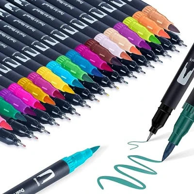 Image of APOGO Dual Tip Brush Pens Colouring 36 Colors Fineliners Felt for Adult Books, Drawing, Sketching, Bullet Journal, Lettering, Calligraphy