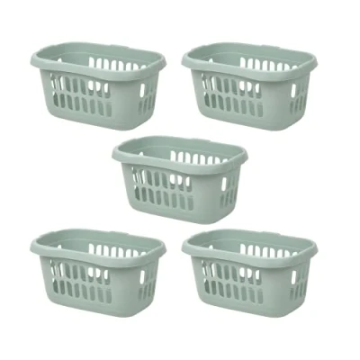 Image of Set of 5 60 Litre Silver Sage Hipster Laundry Basket High Grade Plastic Washing Clothes Linen Storage Bin Tidy Household