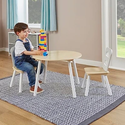 Image of Liberty House Toys TF4915 N Kids Wooden Round Table and 2 Chairs Set, White Pine,H440 x W600 D600mm
