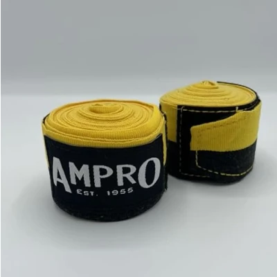 Image of Ampro 4.5m Stretch Boxing Hand Wraps Boxing/MMA/Martial Arts/Fitness / 450cm (Black/Yellow)