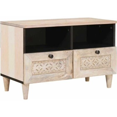 Image of vidaXL TV Cabinet with Drawer White 70 x 33 46 cm Solid mango wood