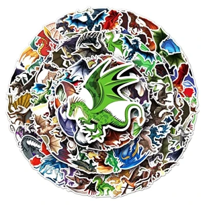 Image of 100Pcs Dragon Stickers Laptop Car Scrapbook Phone Skateboard Suitcase Luggage Bike Vinyl Waterproof Aesthetic Personalised for Teens Boys Girls Adults Children