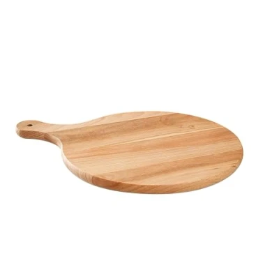 Image of Round Pizza Board with Handle Circular Wooden Plate Chopping Cutting Serving solid wood 40 cm 16 inches