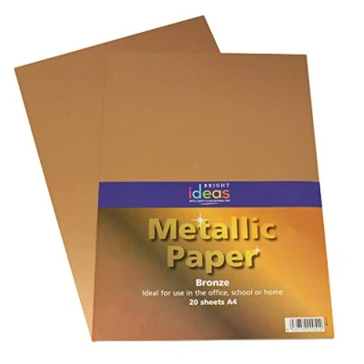 Image of Bright Ideas Metallic Paper Bronze. Sheet Size: A4. 29.7cm x 21cm, Pack of 20. 135gsm Stationery for Arts and Crafts, Ideal Schools, Home Crafting Kids Scrapbooking. BI0125.