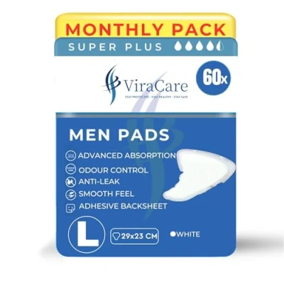 Image of 60 x Super Plus Incontinence Pads Men Adhesive Backsheet &amp; Advanced Absorption Mens Pad for Male Size 29x23 cm (3 Packs of 20)