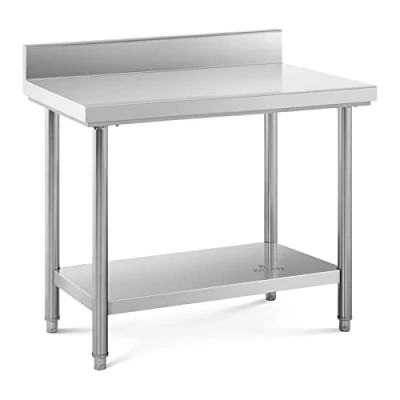 Image of Royal Catering Stainless Steel Work Table Shelf Upstand Prep Kitchen 100x60cm 114kg RCWT 100X60SB (Capacity Tabletop 90kg, Capacity 24kg, 60cm Between Levels)