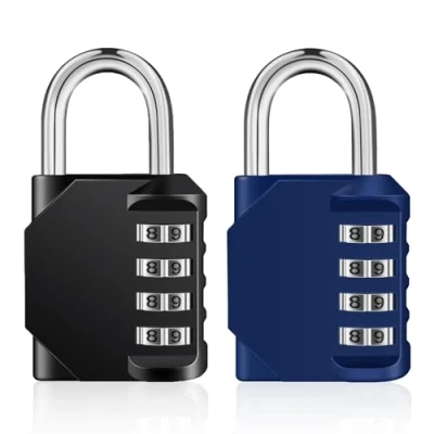 Image of ZHEGE Combination Padlocks, 4 Digit Locker Padlocks for Gym Lockers, School Locker, Outdoor Padlock Weatherproof Fence gate, Shed, Garage, etc (Black &amp; Blue)