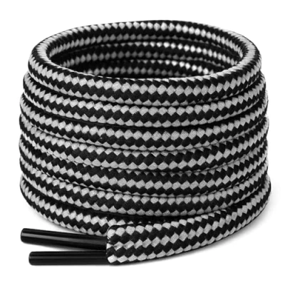 Image of Black &amp; White Strong Bootlaces 120cm 140cm 180 cm Long For Work Boots, Walking Hiking Dr Martens, Steel Toe Caps, Grafters Boots (140cm)