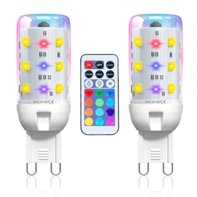 Image of Lamptobe G9 LED Bulbs Dimmable 2W Colour Changing Light Bulb with Remote Control, RGB+Warm White 3000K, RGB Bulb, 13 + 4 Modes, Memory Function, for Decoration, Party, Bar, 2 Pack