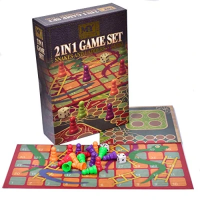 Image of M.Y 2 in 1 Traditional Board Game Set Snakes &amp; Ladders and Ludo Double Sided Folding