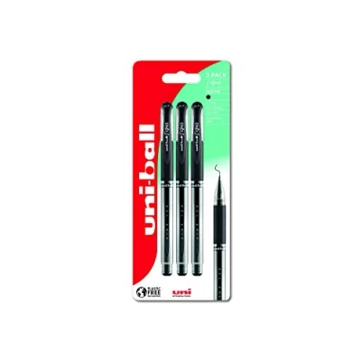 Image of Uni Ball UM 151S Gel Grip Rollerball Pens. Premium Medium 0.7mm Ballpoint Nib for Super Smooth Handwriting, School, Journaling and Note Taking. Fade &amp; Water Resistant Ink. Pack of 3 Black