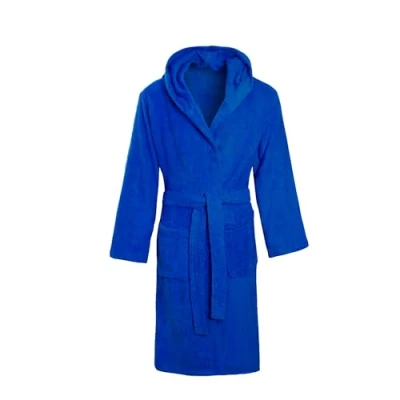 Image of DARWEN STAR Bath Robe Hooded Soft Towelling 100% Cotton Dressing Gown, Winter Bathrobe for and Spa (UK, Alpha, M, L, Regular, Blue)