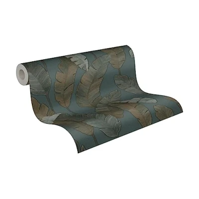 Image of Livingwalls Travel Styles Non Woven Wallpaper Botanical in Blue and Green Tropical for Various Rooms 10.05 m x 0.53