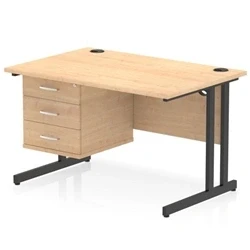 Image of Impulse 1200x800 Desk Maple/Black Cantilever Leg 1x3 Drawer Fixed Ped