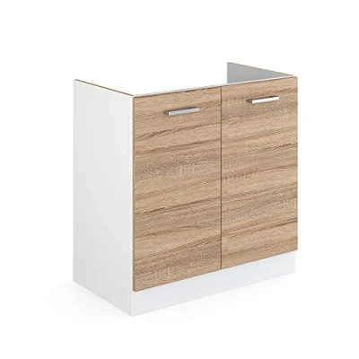 Image of Vicco Sink base cabinet Raul, Sonoma/White, 80 cm without worktop