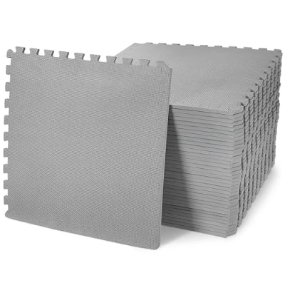 Image of Signature Fitness Puzzle Exercise Mat with EVA Foam Interlocking Tiles for MMA, Exercise, Gymnastics and Home Gym Protective Flooring, 1/2&quot; Thick, 144 Square Feet, Gray