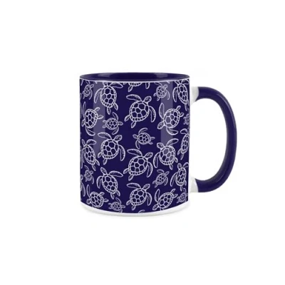 Image of Sea Turtles Mug Navy Blue Seaside Ocean Nautical Ceramic Tea/Coffee Gift Cup