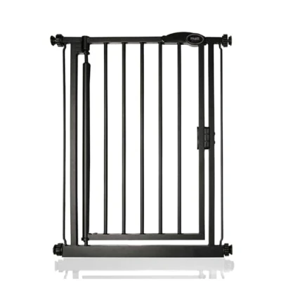 Image of Safetots Pressure Fit Self Closing Stair Gate, Extra Narrow, 61cm 66.5cm, Matt Black, Auto Baby Safety Barrier for Toddler, Easy Installation