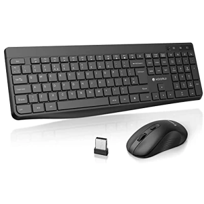Image of KOORUI Wireless Keyboard and Mouse Combos, 12 Multimedia Shortcut Keys UK Layout Full Size Set for Windows,MacOS,Linux Black (Battery Not Included)