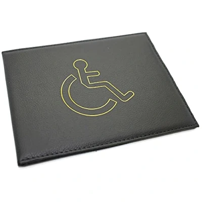 Image of Soft Leather Disabled Badge Timer Parking Permit Holder Wallet Disability Cover (Black)