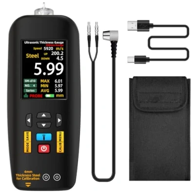 Image of BSIDE T7 Rechargeable Ultrasonic Thickness Gauge 1.0 300mm with 2.8 HD Colour LCD Auto Calibration Data Save Portable Tester Alarm Flashlight and DIY Speed of Sound