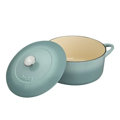 Image of Denby Pavilion Blue Cast Iron Casserole Dish Dutch Oven, Oven Safe Pot, Enamelled 26cm, 5.4L Capacity Round