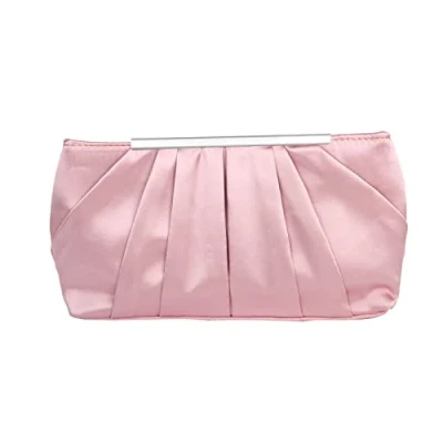 Image of Lollanda Women Handbag Clutch, Elegant Pleated Satin Clutches for Roses Evening Prom Party Wedding (pink)