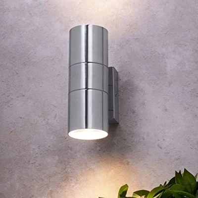 Image of Modern Double Up Down Outdoor Stainless Steel Brushed Chrome Long Life Wall Light GU10 IP54 Spot Garden