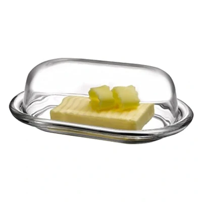Image of Pasabahce Glass Butter Dish, Tempered, White, 2 éléments