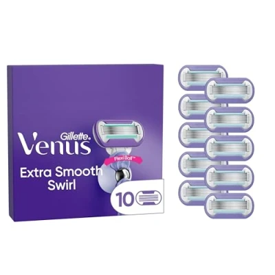 Image of Gillette Venus Deluxe smooth Swirl Women&#039;s Razor Blade Refills, Pack of 10, 5 durable blades to deliver an extra shave that lasts