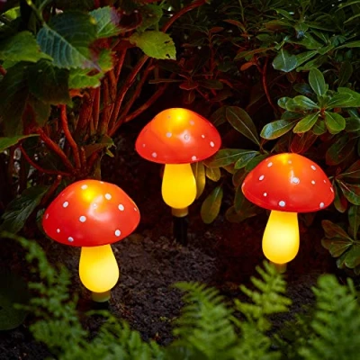 Image of Lights4fun Set of 3 Solar Powered Toadstool Mushroom Outdoor IP44 Waterproof Decorative Garden Pathway LED Stake Lights