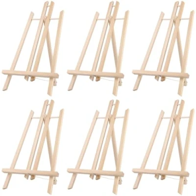 Image of MUKLEI 6 Pack 40cm Wood Display Easels, Wooden Tabletop Easel, Mini Pine Easel Adjustable Stand Tripods Foldable Painting for Arts Crafts, Displaying Frames