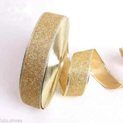 Image of HomeBuy GLITTER RIBBON trim Christmas decor 5cm (2&quot;) wide GOLD (send by metre)