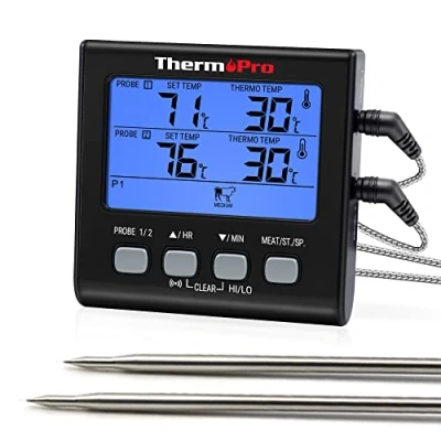 Image of ThermoPro TP17B Digital Meat Thermometer Cooking Grill BBQ Food with Timer Dual Temperature Probes for Smoker Kitchen Oven Large LCD Backlight Alarm