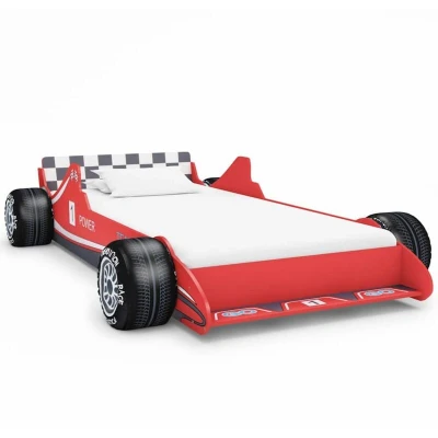Image of vidaXL Children&#039;s Bed Eye Catching Red Race Car Design, Comfortable MDF Frame, Side Rails for Safety, Suitable 90x200 cm Mattress