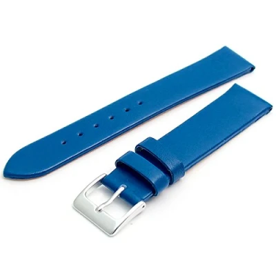 Image of Fine Calf Leather Watch Strap Band 16mm Mid Blue with Chrome (Silver Colour) Buckle. Free Spring Bars (Watch Pins)
