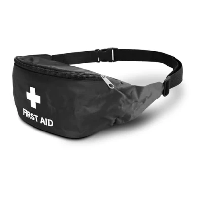 Image of RE GEN Empty First Aid Bum Bag Waist Pouch Black Ideal for Schools, Home, Office &amp; Travel Strong Adjustable Belt Buckle Wide Access Zipper