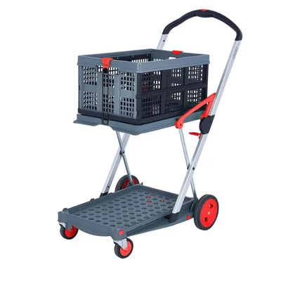 Image of Push Spring Lid Bin c/w Sticker; 12L; Dark Grey Body; Red Lid; Plastic