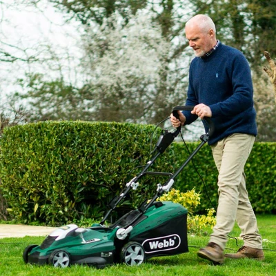 Image of Webb Classic WEER36 Electric Rotary Lawnmower with 5 Cutting Heights, 36cm Width and 45L Collection Bag 3 Year Guarantee