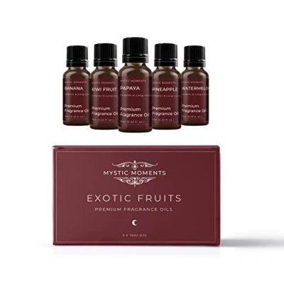 Image of Mystic Moments Exotic Fruit Fragrance Oil Gift Starter Pack 5x10ml Banana, Kiwi Fruit, Papaya, Pineapple, Watermelon Perfect as a