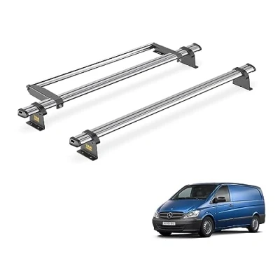 Image of Van Guard Roof Rack for Mercedes Vito (2003 2014) 2 Steel Bars &amp; Rear Ladder Roller [Designed Compact (L1) or Long Wheelbase (L2) Models with Twin Doors] UltiBar Trade SB264 2/VGR 28