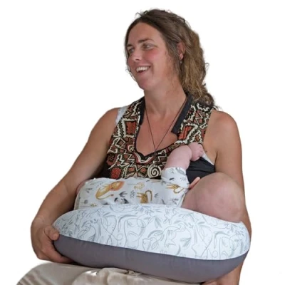Image of Hippychick Nursing Pillow Comfortable Breastfeeding Pillows For Babies 100% Cotton Maternity Cover Removable &amp; Washable Post Pregnancy Gifts Animal Friends Grey