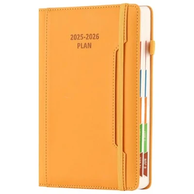 Image of Academic Diary Year 2025 26 A5 Page A Day,Mid Planner Jul to Jun 2026,Hardcover Agenda with Pen Holder, Front Pocket,Colorful Monthly Tab,Elastic Closure (Yellow)