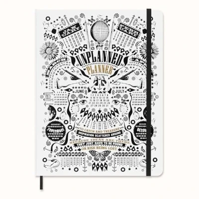 Image of Moleskine x Lorenzo Petrantoni, Unplanned Planner with Collector&#039;s Box, Limited Edition Hard Cover and Elastic Closure Weekly Notebook, Size Extra Large 19x26 cm
