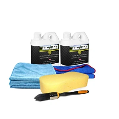 Image of PROTEX Caravan &amp; Motorhome Complete Cleaning Kit. Hi Foam Cleaner Concentrate 1 Ltr. Protective Seal Shine ALSO INCLUDED Detail Brush, Drying Towel Wash Sponge.
